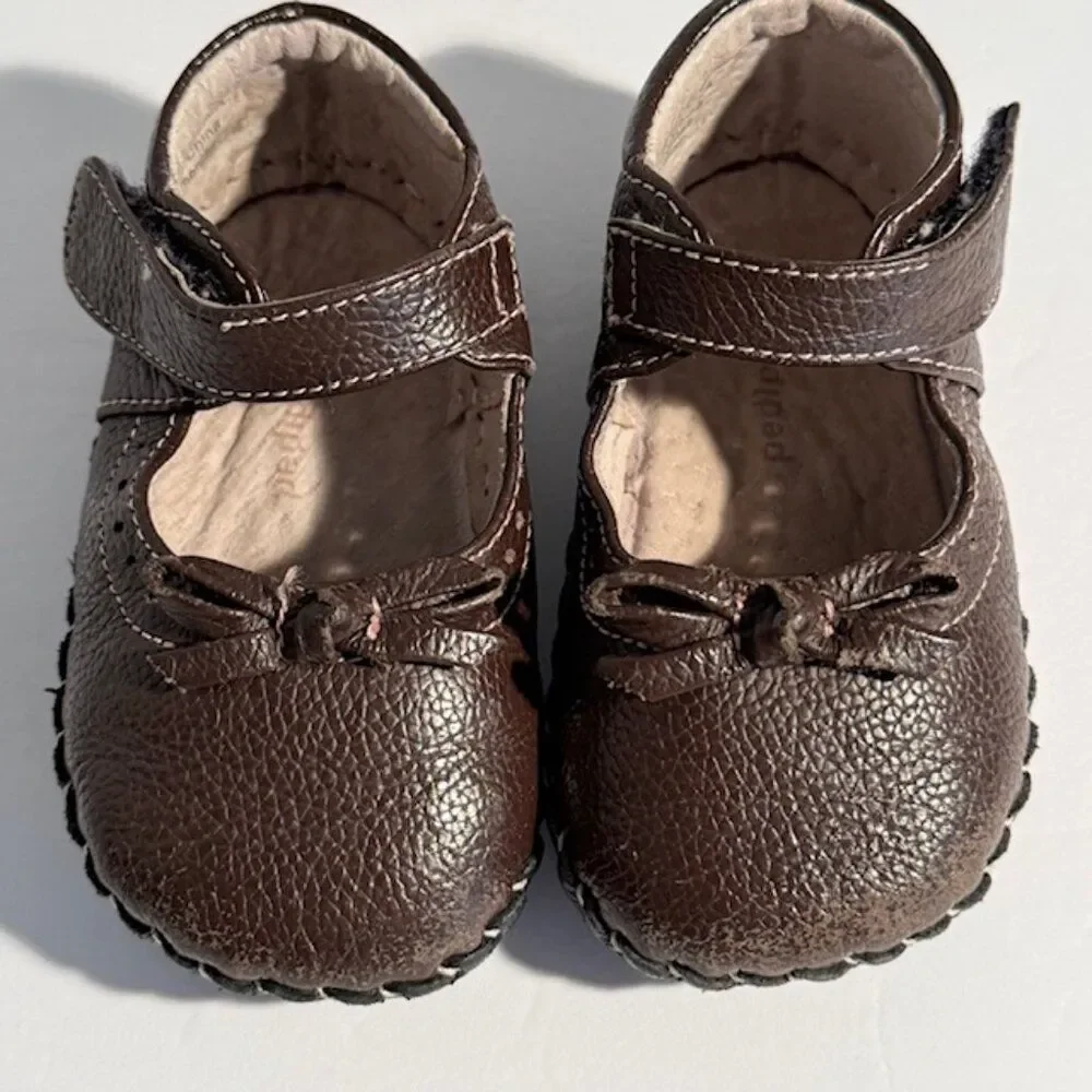 Pediped Chocolate Brown Isabella Leather Slip On Mary Jane Shoes Size 6-12 month